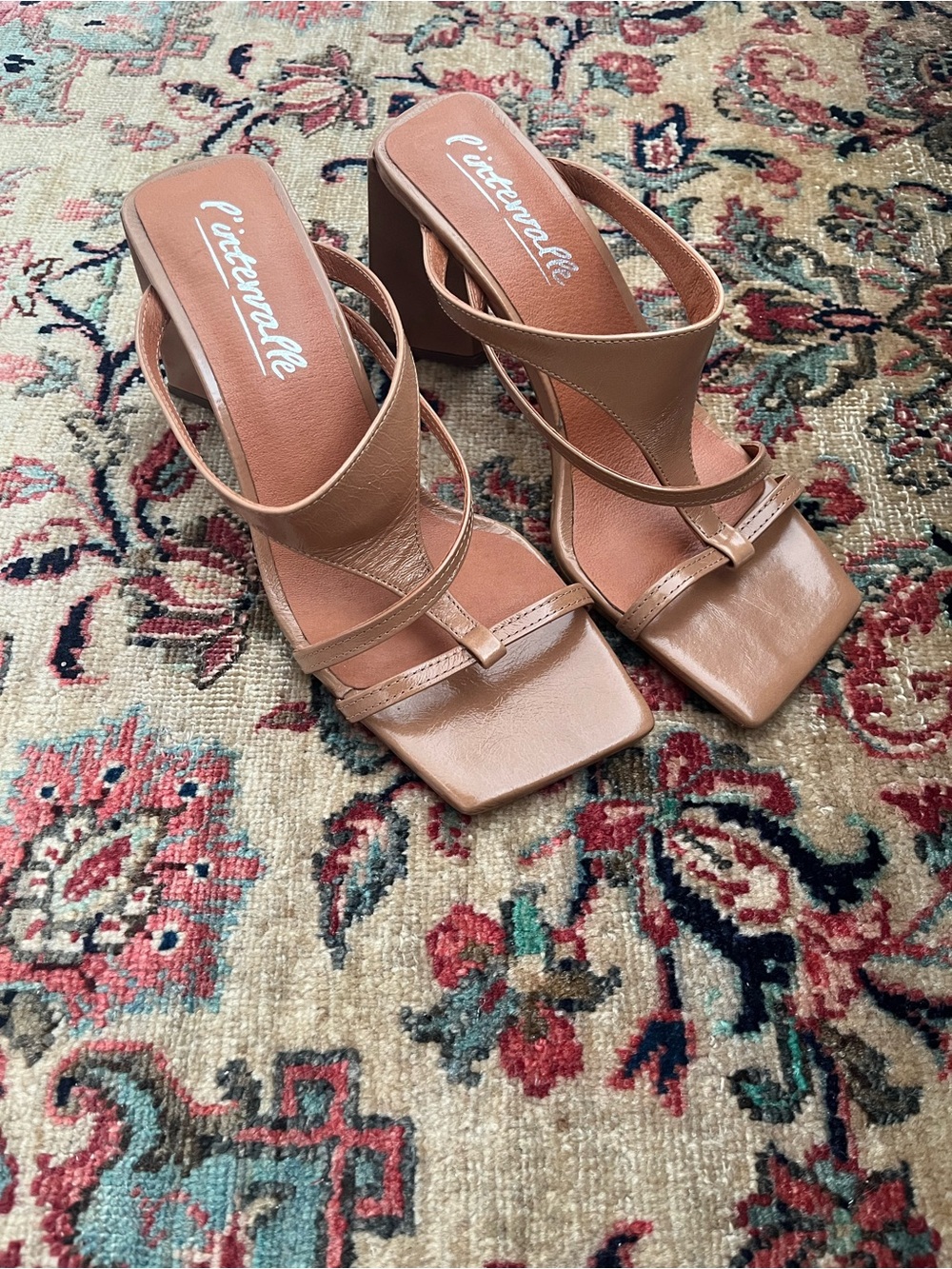 L'INTERVALLE Tan Strappy Square Toe Block Heels